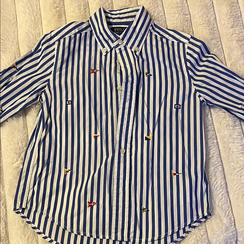 Polo by Ralph Lauren Blue and White Striped Kids Button Down Shirt